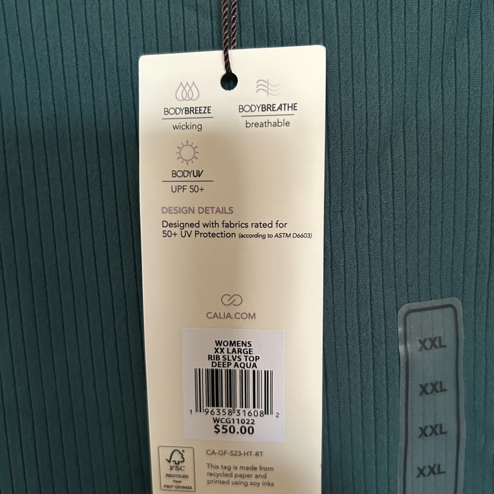 Calia xxl rib sleeveless top. Deep aqua